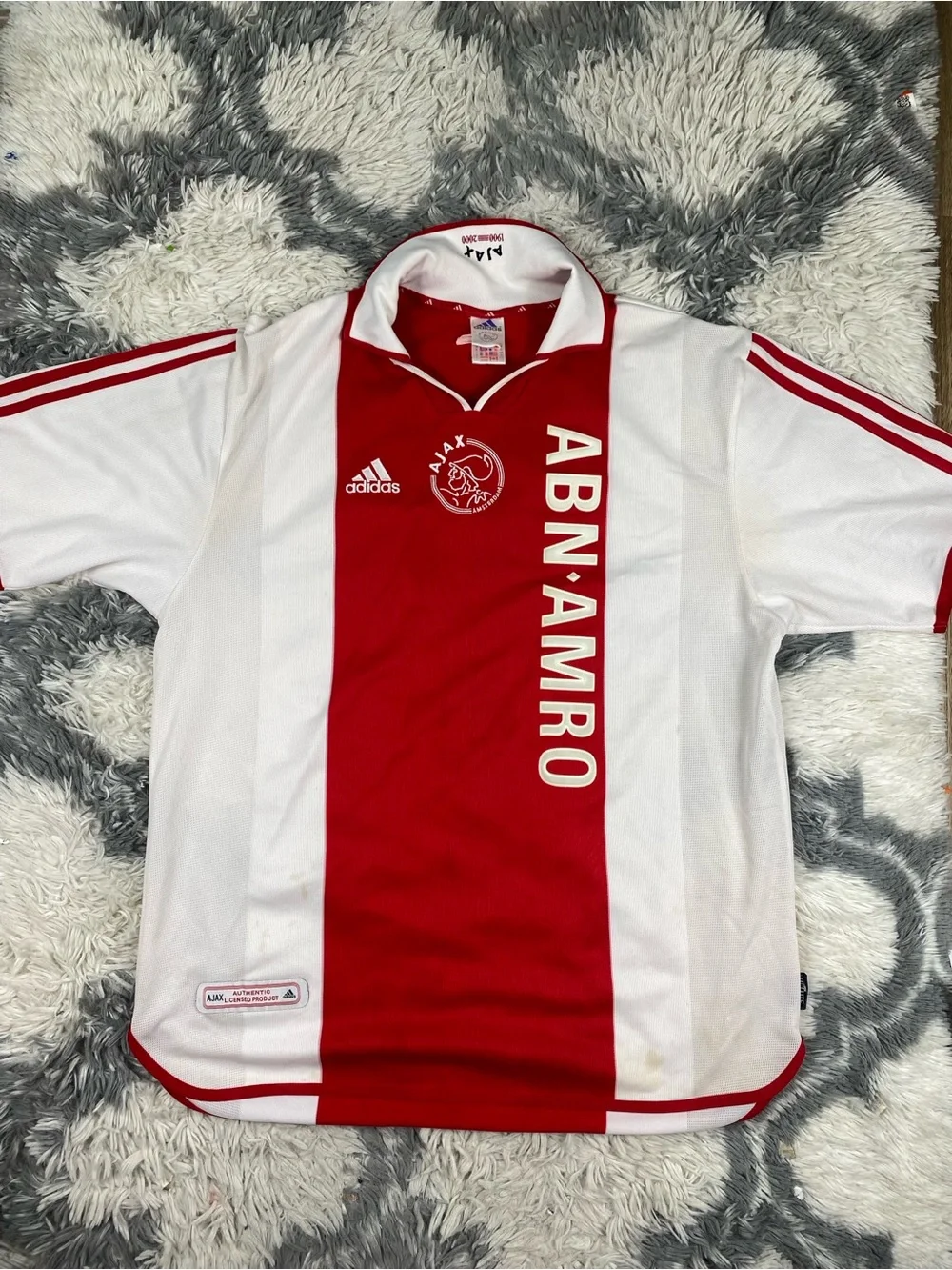 Adidas Ajax 2000-2001 Amsterdam Home Jersey White Red, Size XL Multiple Stains